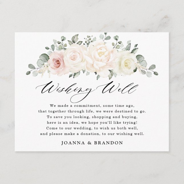 Carte D'accompagnement Champagne Ivory Blush rose Floral Wishing well (Devant)