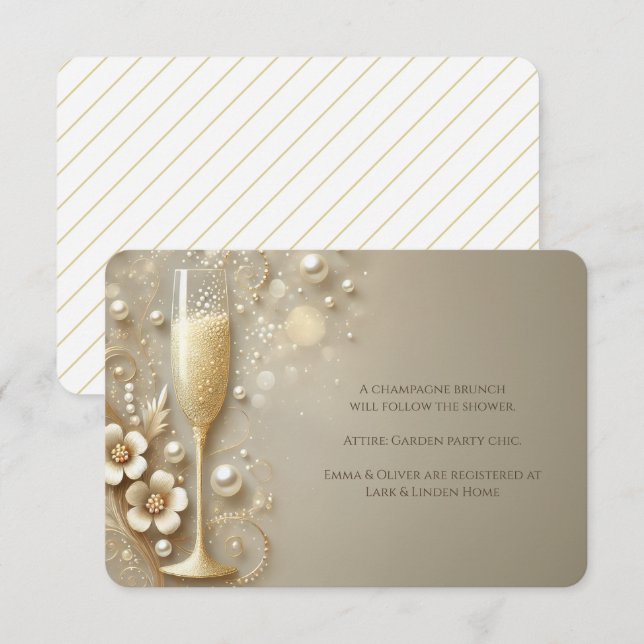 Carte D'accompagnement Champagne & Pearl Elegant Wedding Shower (Devant / Derrière)