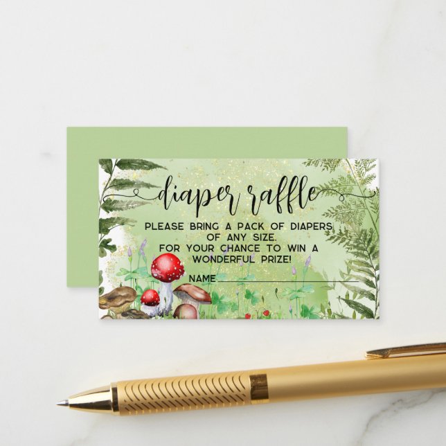 Carte D'accompagnement Champignons de forêt Verdure Baby Diaper Raffle (Devant/Arrière en situation)