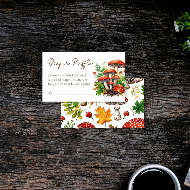 Carte D'accompagnement Champignons de la forêt sauvage baby shower tombol (Wild forest red mushrooms green fern baby shower diaper raffle enclosure card raffle tickets)