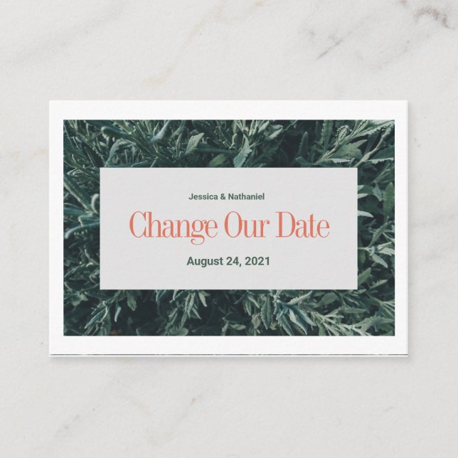 Carte D'accompagnement Changer notre date PostCard en terre cuite et vert (Devant)