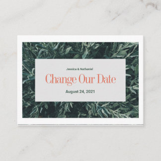 Carte D'accompagnement Changer notre date PostCard en terre cuite et vert