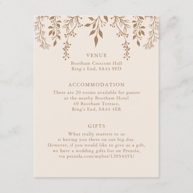Carte D'accompagnement Chanter Floraux Feuillage Chaleur Romantique Boho  (Devant)