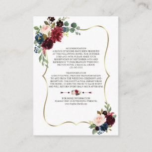 Carte D'accompagnement Charm Merlot Navy Blue Floral Détails du Mariage
