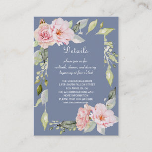 Carte D'accompagnement Charme rose Floral Dusty Blue Mariage