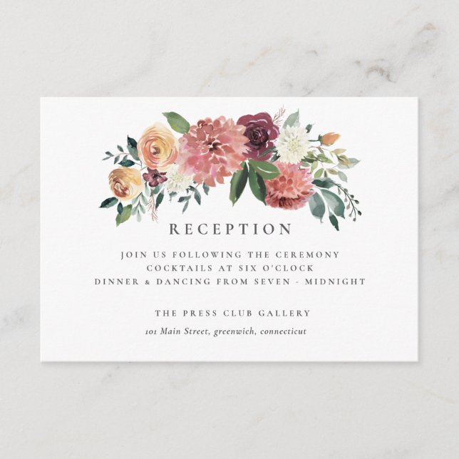 Carte D'accompagnement Charme rustique Bourgogne Blush rose Mariage Flora (Devant)