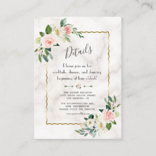 Carte D'accompagnement Charming Blush Floral Gold Marble Détails du Maria