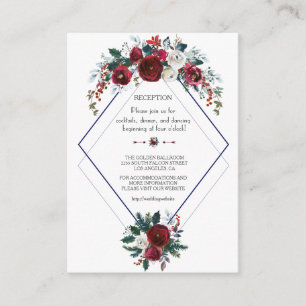 Carte D'accompagnement Charming Floral Navy Bourgogne Détails du Mariage