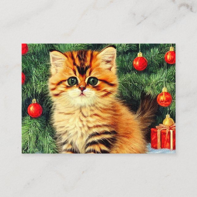 Carte D'accompagnement Chat de Noël Vintage (Devant)
