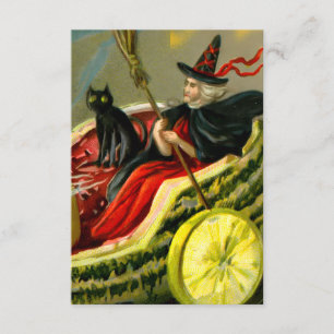 Carte D'accompagnement Chat et sorcière vintage d'Halloween noir