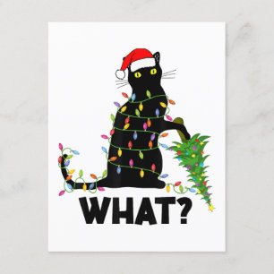 Carte D'accompagnement Chat Noir Drôle Poussant Arbre De Noël Sur Chat Ch