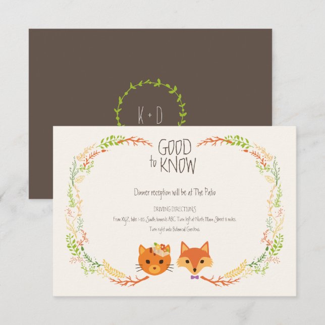 Carte D'accompagnement Chat Whimsland et Mariage Fox (Devant / Derrière)