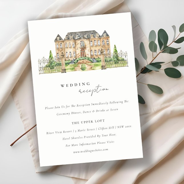 Carte D'accompagnement Chateau Jardin Classique Aquarelle Accueil Mariage (Créateur téléchargé)