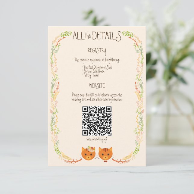 Carte D'accompagnement Chats de Forêt Whimsical (Crème) Mariage rustique (Debout devant)