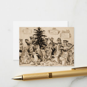 Carte D'accompagnement Chats décorant l'arbre de Noël par Louis Wain