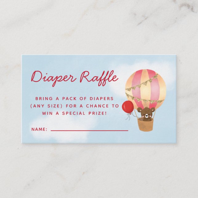 Carte D'accompagnement Chaud Air Balloon Girl Baby shower Déchets Raffle (Devant)