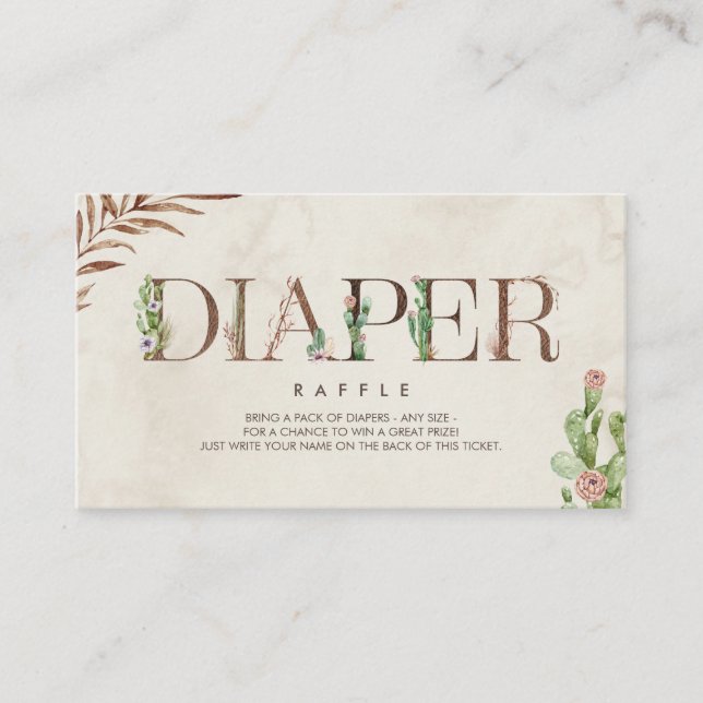 Carte D'accompagnement Chaudière Baby shower Fille Inspiré Cuir Cactus (Devant)