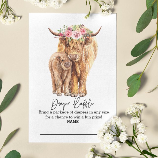 Carte D'accompagnement Chaudière Raffle Highland Cow Boîtier floral (Créateur téléchargé)