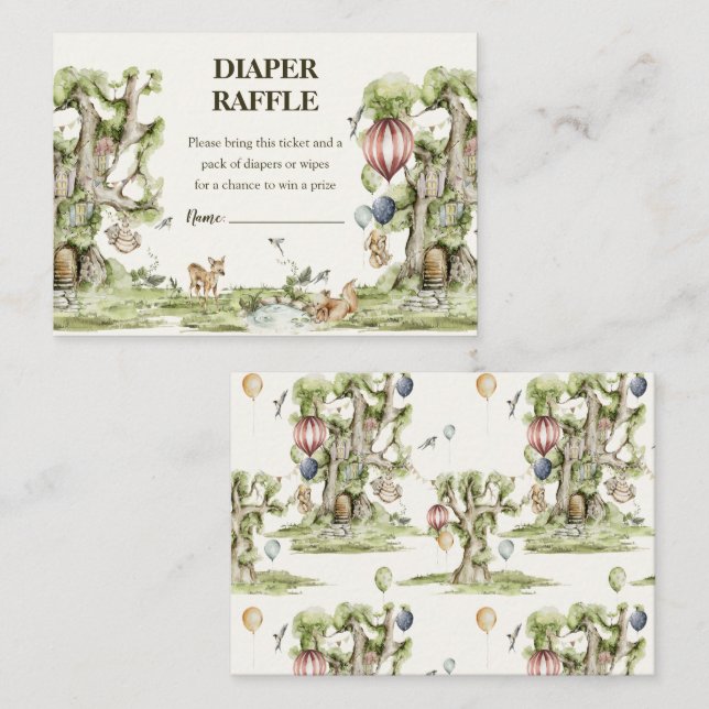 Carte D'accompagnement Chaudron Raffle Bois Animaux Aquarelle Douche (Devant / Derrière)