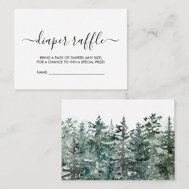 Carte D'accompagnement Chauffage Raffle Hiver Bois Pins Arbres Neige (Devant / Derrière)