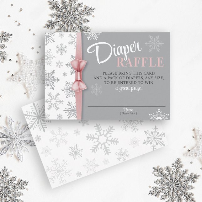 Carte D'accompagnement Chauffeur Raffle bébé Fille rose Grey Snowflake hi (Baby It's Cold Outside, Snow Excited, Snowflake Winter Pink Gray Baby Girl Shower Diaper Raffle card)
