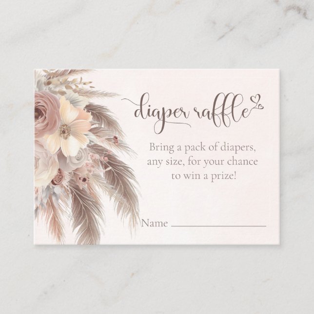 Carte D'accompagnement Chauffeur Rafle Pampas herbe baby shower boho (Devant)