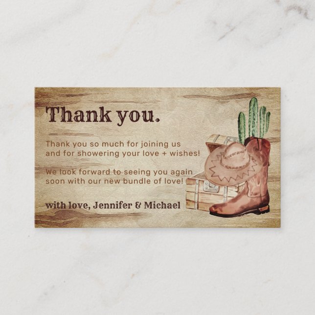 Carte D'accompagnement Chaussures Chapeau en Bois Cactus Merci Bébé Cowbo (Devant)
