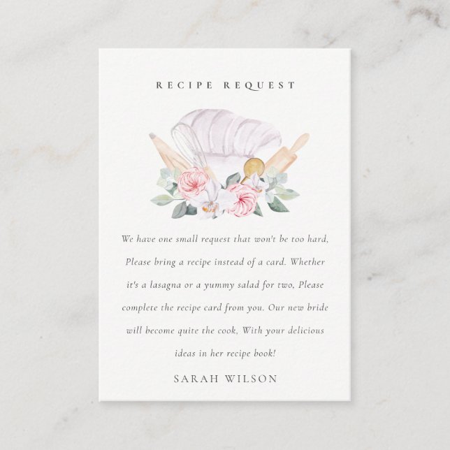 Carte D'accompagnement Chef Rose Blush Casquette Floral Recette Demande M (Devant)