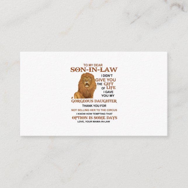 Carte D'accompagnement Cher Belle-Fils, Je T'Ai Donné Ma Fille Magnifique (Devant)
