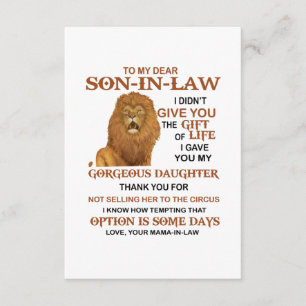 Carte D'accompagnement Cher Belle-Fils, Je T'Ai Donné Ma Fille Magnifique