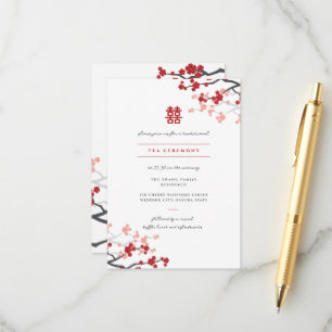 Carte D'accompagnement Cherry Blossoms & Double Bonheur Mariage chinois