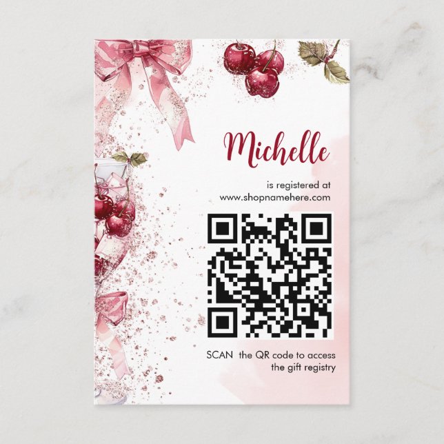 Carte D'accompagnement Cherry on Top Bow Cocktail Fête des mariées d'été (Devant)