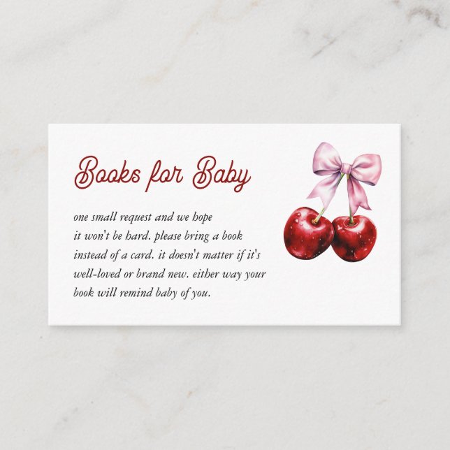 Carte D'accompagnement Cherry On Top Pink Bow Baby showers Livres pour bé (Devant)