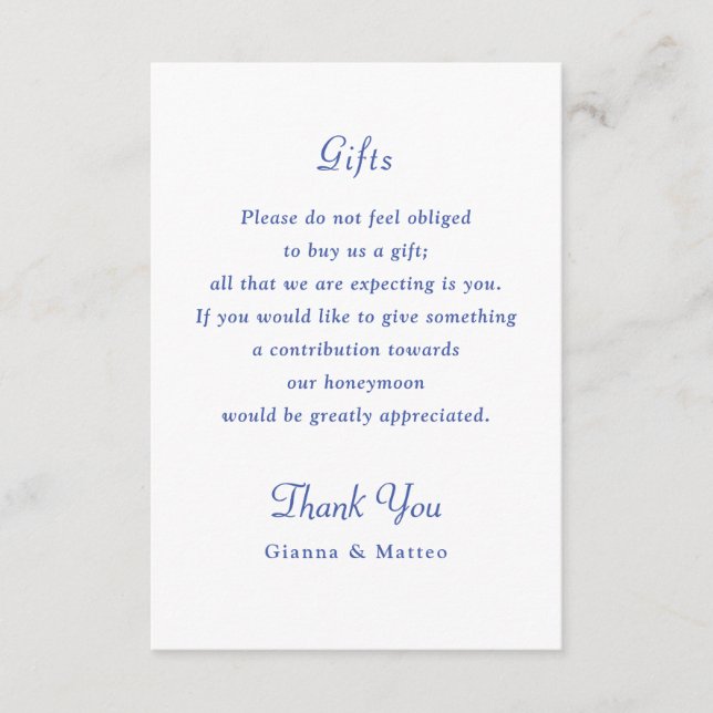 Carte D'accompagnement Cherub Blue Wedding Suite Details Gift Honeyfund (Devant)