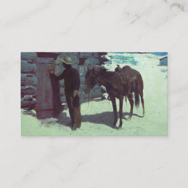 Carte D'accompagnement Cheval et Cowboy neige hivernale (Devant)
