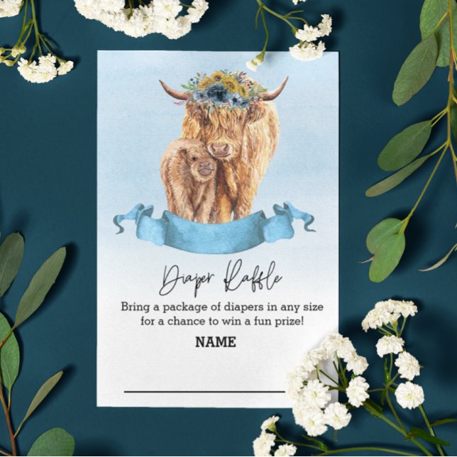 Carte D'accompagnement Chevalier Raffle Bleu garçon Highland Cow (Créateur téléchargé)