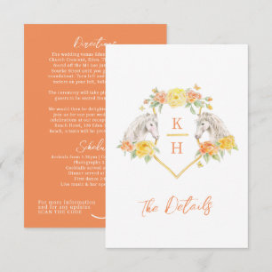 Carte D'accompagnement Chevaux gris rose doux orange détails mariage QR