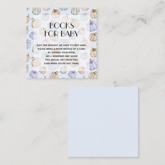 Carte D'accompagnement Chic Blue Citrouilles Boy Baby shower Demande de r (Devant / Derrière)