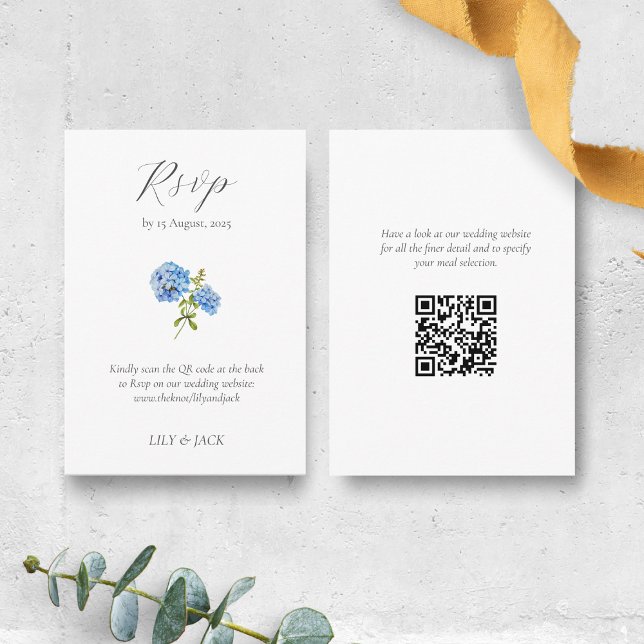 Carte D'accompagnement Chic Blue Floral Hydrangea Wedding RSVP (Créateur téléchargé)