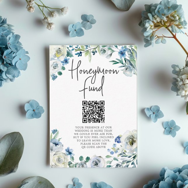 Carte D'accompagnement Chic Blue Floral Spring Wedding Honeymoon Fund (Créateur téléchargé)