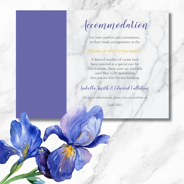Carte D'accompagnement Chic Blue Irises Floral Mariage Hébergement Encl (Créateur téléchargé)