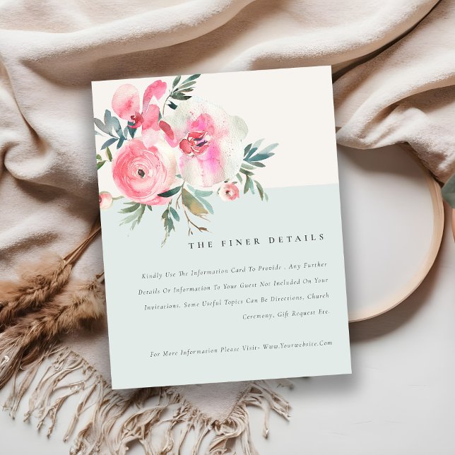 Carte D'accompagnement Chic Blue Rose Orchid Floral Détails du Mariage (Créateur téléchargé)