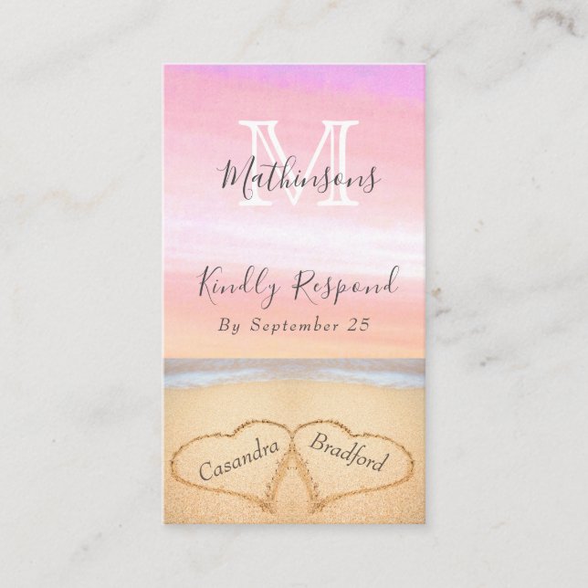 Carte D'accompagnement Chic Blush Pink Purple Coeurs Sand RSVP (Devant)