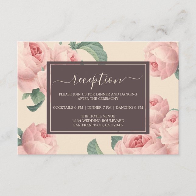 Carte D'accompagnement Chic Bourgogne blanc cassé rose rose Mariage flora (Devant)