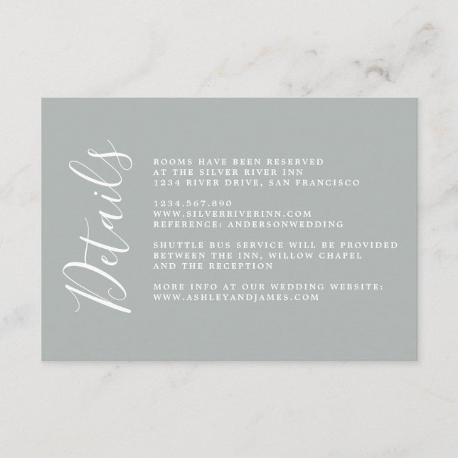 Carte D'accompagnement Chic Calligraphie Grey Détails du Mariage (Devant)