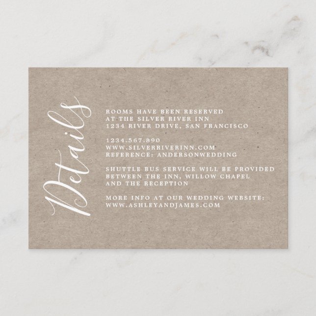 Carte D'accompagnement Chic Calligraphie Kraft Détails du Mariage papier (Devant)