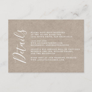 Carte D'accompagnement Chic Calligraphie Kraft Détails du Mariage papier