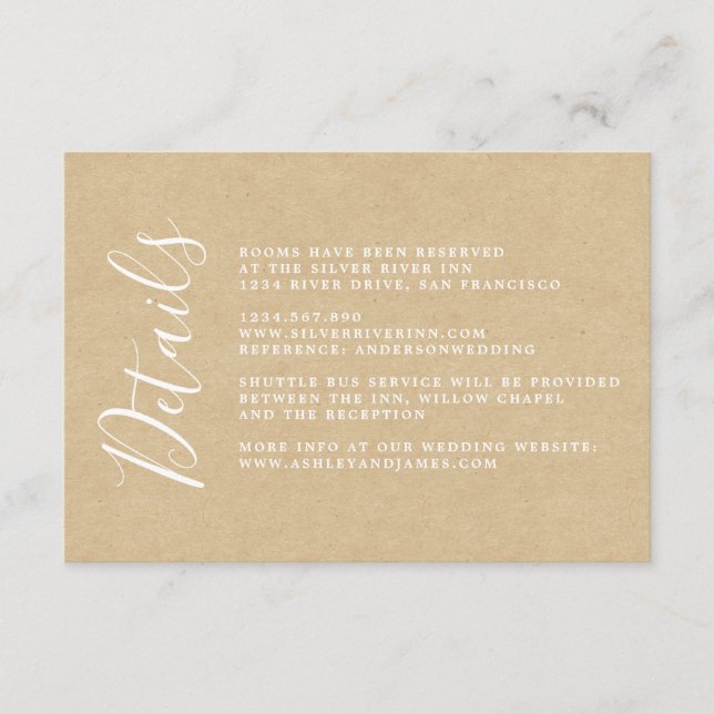 Carte D'accompagnement Chic Calligraphie Kraft Détails du Mariage papier (Devant)