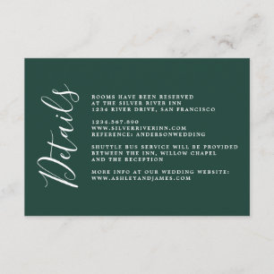 Carte D'accompagnement Chic Calligraphie Vert foncé Détails du Mariage