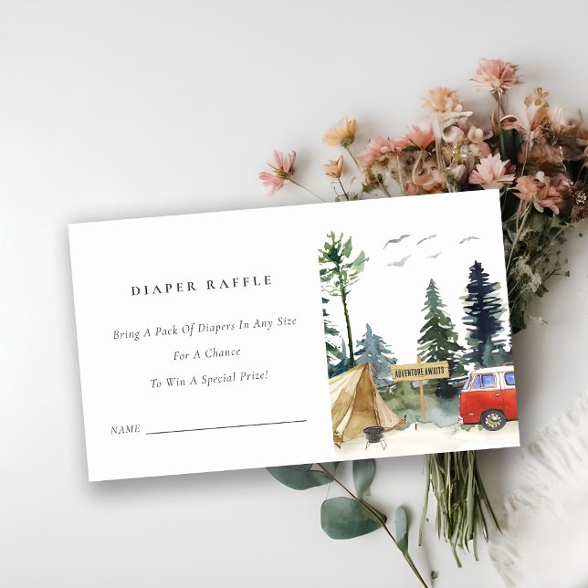 Carte D'accompagnement Chic Camping Pine Forest Diaper Baby shower Raffle (Créateur téléchargé)